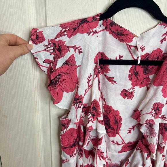 Free People French Quarter Print Wrap Pink Floral Mini Dress Size Medium - Picture 4 of 7